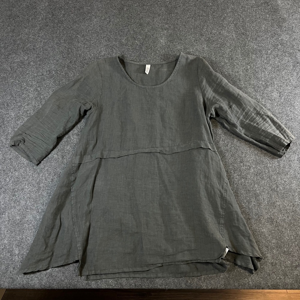 Et Lois Womens Charcoal Grey 100% Linen Tunic Top Lagenlook Made in USA XS